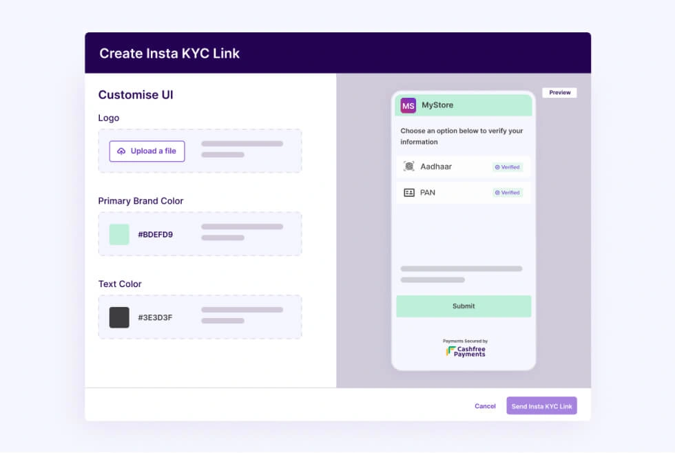 Screenshot of Cashfree’s KYC API