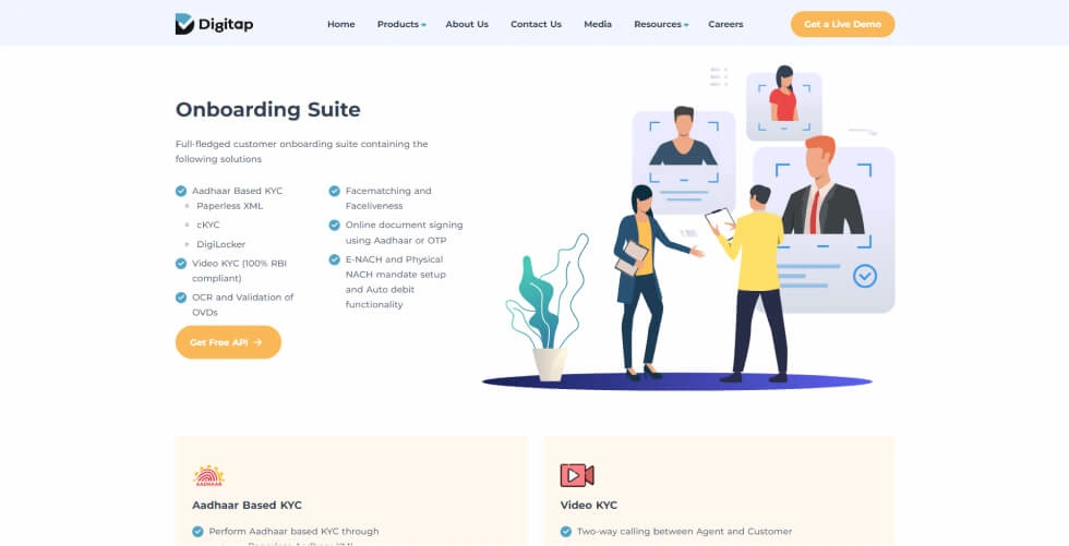 Screenshot of Digitap’s onboarding suite homepage