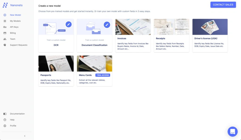 Interface of Nanonet’s receipt scanner that shows how to upload receipts. 