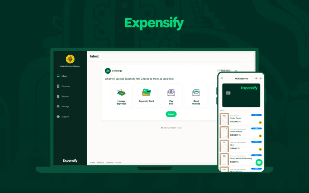 Expensify receipt scanner app dashboard